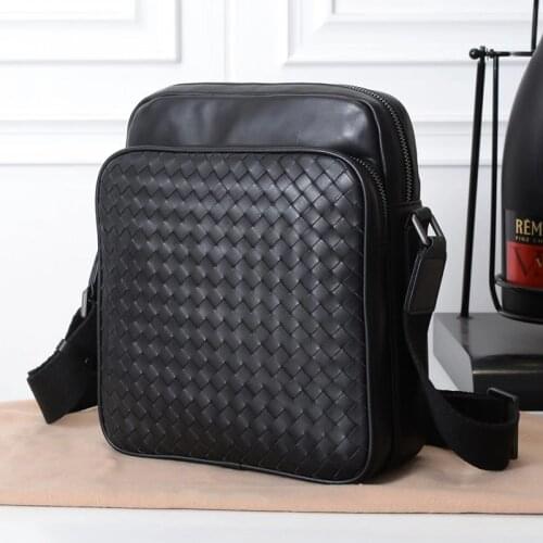 New Men Cowhide Genuine Leather Woven Shoulder Bags Fashion Business Large Capacity High Quality Luxury Cowskin Crossbody Bags