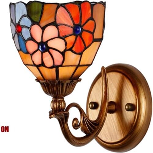 Traditional Retro Tiffany Stained Glass Lampshade Wall Sconces E27 Bulb Beside Light Lighting Fixture For Hallway Bedroom WL207