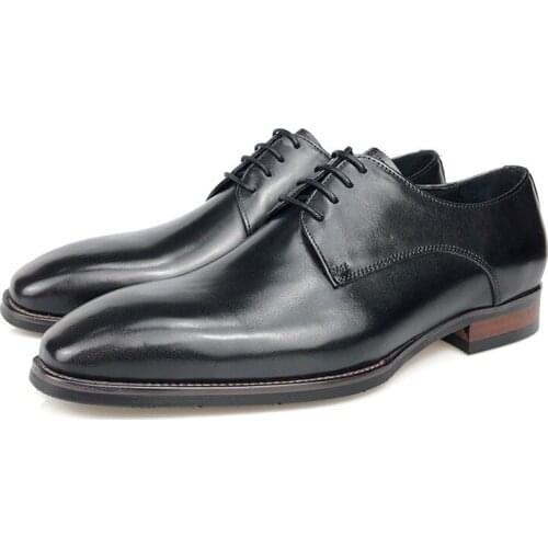 Solid Derby Wedding Dress Men Shoes Formal Office Genuine Leather Shoe Fashion Designer Business Handmade Man Shoe