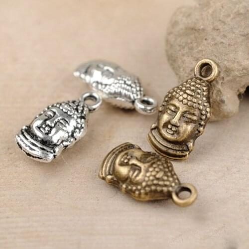 High Quality 20 Pieces/Lot 8mm*16mm Antique Silver plated Double-Sided 3D Religious Buddhism Buddha Charm Wholesale