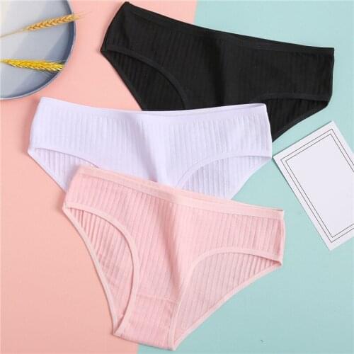 Womens Low Waist Underpants Soft Panties Girls Casual Solid Color Briefs Striped Panty Heigh Quality Lingerie For Female M-XL