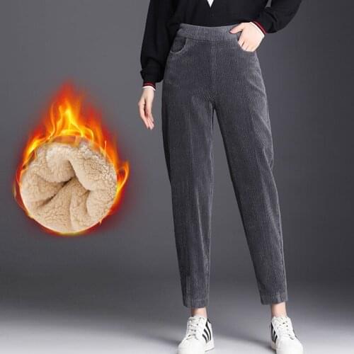 Plush Thick Casual Pants Womens Corduroy Warm Pants Autumn Winter 2020 High Waist Harem Pants Trousers Women Plus Size Pants