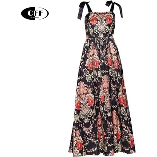 Designer Runway Vintage Floral Printed Maxi Sexy Party Evening Dresses For Women Summer Bow Spaghetti Strap Lady Dress ZA платье