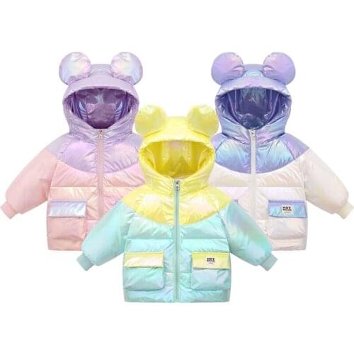 1-5Y Baby Boys Girls Winter Warm White Duck Down Jacket Fashion Glossy Waterproof Coats For Girls Cute Hooded Children Outerwear