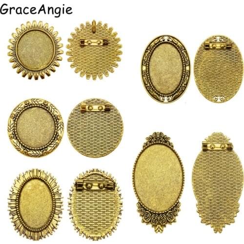 1pc tray blanks diy bezels for broches make metal blank bezel brooches pin cameo cabochon settings diy broches basis trays