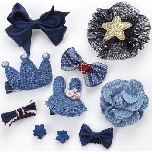 10pcs Headwear Set Children Accessories Ribbon Bow Hair Clip Hairpins Kid Girls Princess Headdress Crown Cute Bow-knot Hair Grip