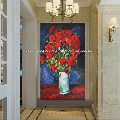 100% Handpainted Red Flower Abstract Oil Painting On Canvas Wall Art Wall Painting Wall Pictures For Living Room Home Decor