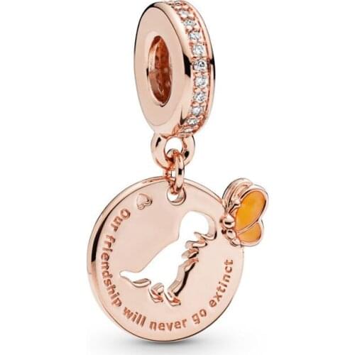 100% 925 Sterling Silver Beads Dinosaur & Butterfly Friendship Dangle Charm Fits Pandora Bracelet Women DIY Jewelry Gift