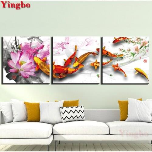 3 PCS DIY Diamond Embroidery Chinese Nine Koi fish Diamond round 5D Full square rhinestone Diamond painting cross-stitch kit