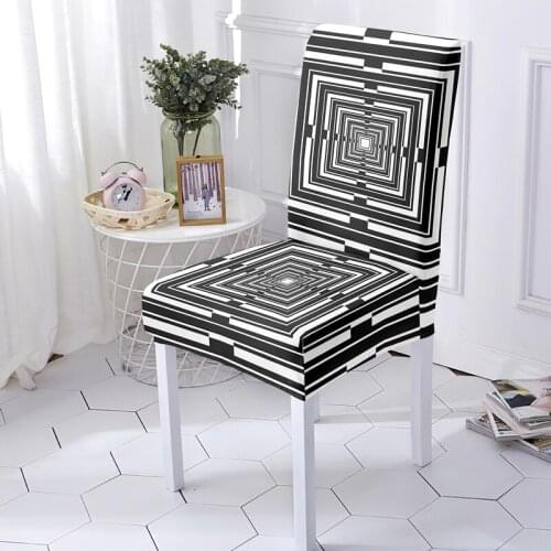 Regular Geometric Print Stretch Chair Cover Office Desk Seat Elastic Slipcovers Protector For Dining Room Kitchen Banquet