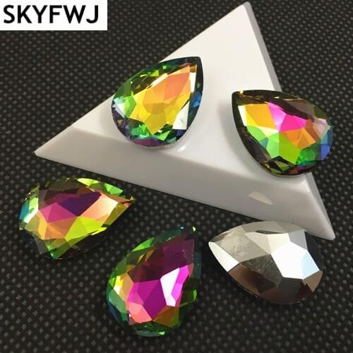 Rainbow Color TEARDROP Glass Crystal POINTED BACK Rhinestones 4x6,7x10,10x14,13x18,18x25,20x30,30x40mm Dress Drop stone