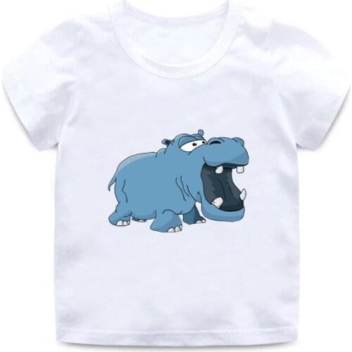 Childrens t-shirt European and American fashion cartoon hippo kitten short-sleeve round neck solid color boys and girls t-shirt