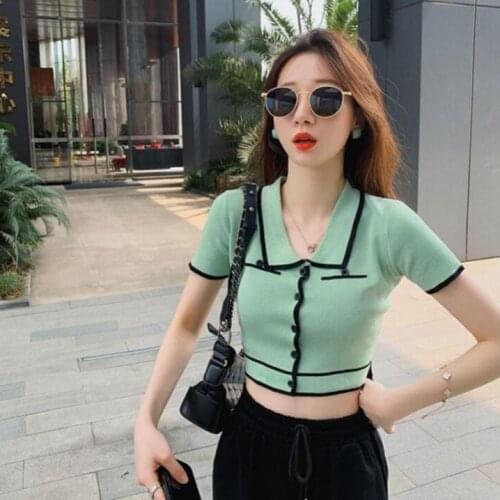 Woman TShirts Summer Lapels Short-Sleeved Top for Women Short Cardigan Top for Women Crop Top Mujer Camisetas