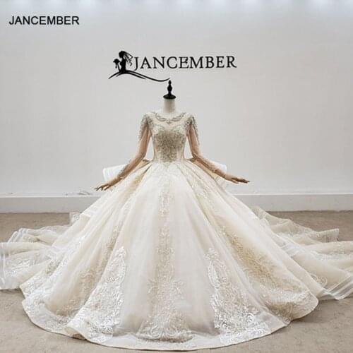 HTL2072 Luxurious Crystal Beading Sequined Wedding Dress 2021 For Woman Ball Gowns Long Sleeve Lace Up Back