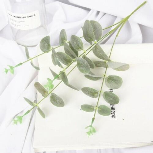 6pcs Green Leaves Artificial Large Eucalyptus Leaf Plants Wall Material Decorative Fake Plants For Home Shop Garden Party Decor