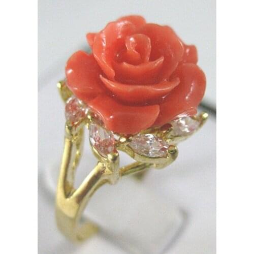 Fine pink jadel flower ring#7,8,9