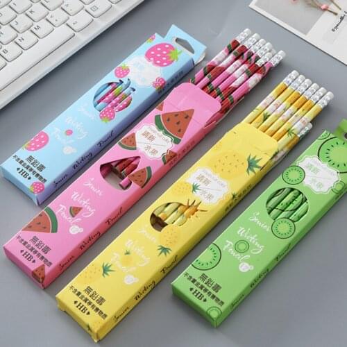 12Pcs Creative cartoon fresh fruit HB pencil wood with rubber Environmentally friendly Pencil School Supplies Party Gift