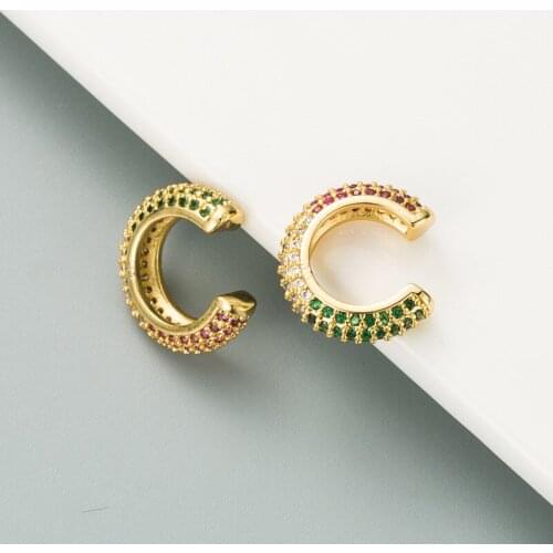 Classic Multicolor Rainbow Clip Earrings For Women Shiny Crystal Zirconia Pave Bohemia Female Wedding Cuff Earring Jewelry Gifts