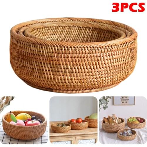 Fruit basket natural rattan storage basket set bracket different types of 3pcs outdoor camping household food storage boxes