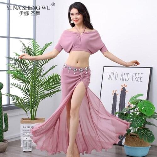Summer Design Sexy Performance Belly Dance Costume Elegant Oriental Loose Top& Long Skirt Suit Split skirt Dance Practice Clothe