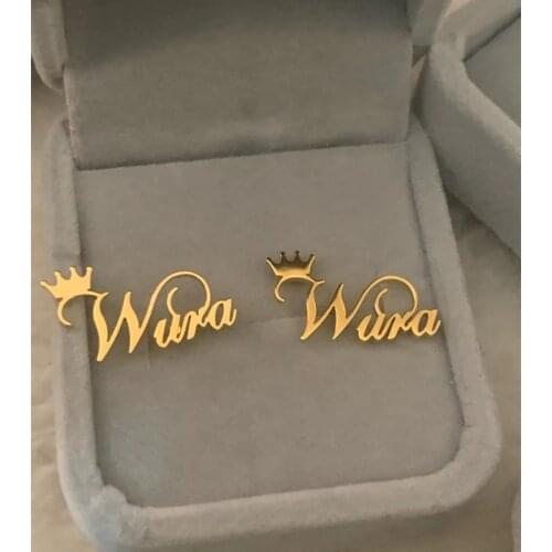 Pretty Crown Name Stud Earrings Custom Jewelry Stainless Steel Personalized Nameplate Earrings Fashion Accessories Mujer