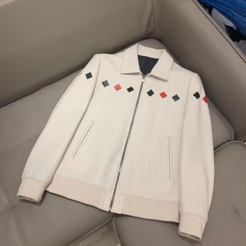 Men Spring Coat Regular Length 2021 New Arrival Genuine Leather Jacket Computer Printing in Diamond Shape Baseball Uniform