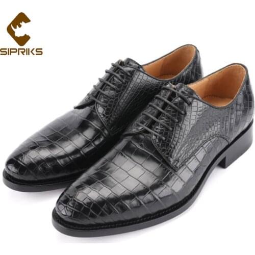 Sipriks Mens Real Crocodile Skin Leather Shoes Italian Handmade Goodyear Welted Dress Shoe Luxury Brand Boss Business Gents Suit