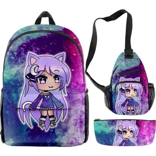Gacha life merch 3D Backpack Set 3 Pieces Lightweight School Bag 3D Printed Chest Bag Pencil Case