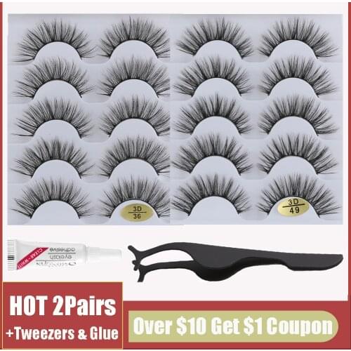 10Pairs 3D49+3D36 Lashes Set Natural Long Soft Black Eyelashes with Tweezers Fluffy Multilayers Faux Mink Hair Eyelash Extension