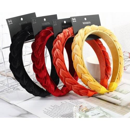 Richkeda Store New 2021 Fashion Velvet Braid Hairband Women Hair Head Hoop Sweet Girls Hair Headband hair accessories diademas