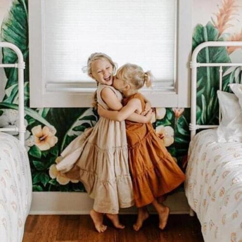 Baby Girl Clothes Summer 2021 Solid Girls Dress Toddler Kids Girl Casual Dress Cotton Linen Sleeveless Princess Dress