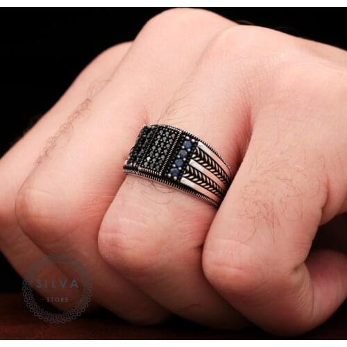 Original 925 Silver Mens Ring. Man Jewellery Ring With Zircon Stones
