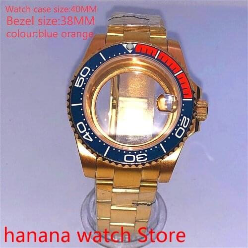 Suitable for NH35 36 Mingzhu2813 Miyata self-winding 40mm transparent back gold box series, with rotating bezel blue orange