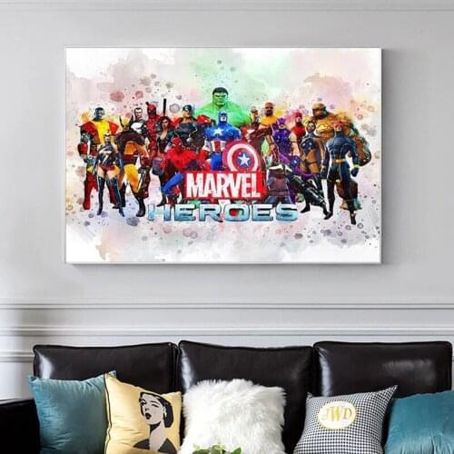 Marvel Heroes Canvas Poster Watercolor Superheros Canvas Painting Print The Avengers Wall Art Poster Picture Kids Room Decor