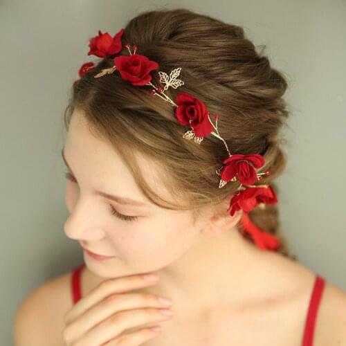 Red Tiara Headbands And Hairpins Flower Brdal Hair Accessories Vintage Style Tiara Headpiece For Girls Hairband