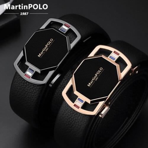 MARTINPOLO Mens Genuine Leather Dress Belt Luxury Alloy Buckle Belt for Men Business Belt Fashion Jeans Belt MP02903P