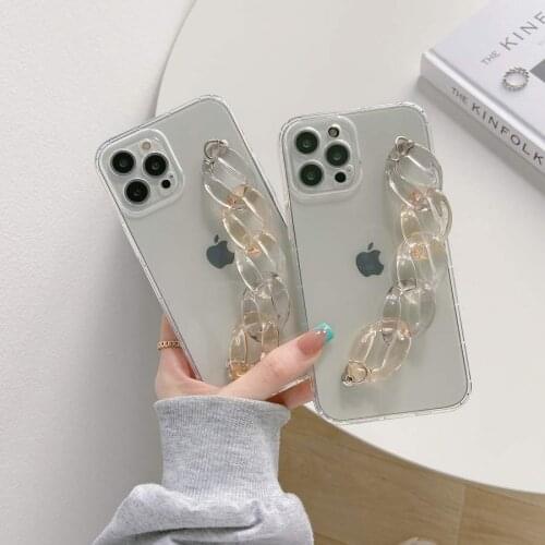 Luxury Chain Clear TPU Soft Shockproof Transparent Back Phone Case Cover For iPhone 7 8 Plus 11 12 Pro Max XR XS Max Skin