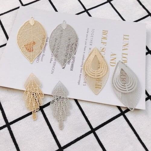 White K Gold Eardrop Accessories Metal Hollow Piece Pendant Earring Necklace Charms Diy Making Material Jewelry Finding 2pcs