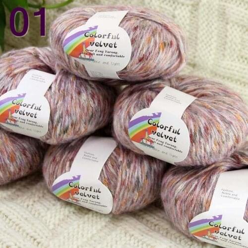 Sale of colorful wool 6ballsX50g thread camel hair color broken dyed line knitted scarf coat line mohair wool 01 Colorful Aran