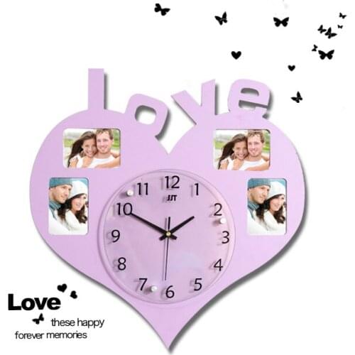 Luminousness wall clock photo frame love fashion brief clock modern silent watch gift