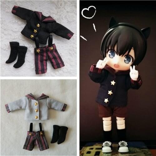 3PCS/Set OB11 Stripe Navy Uniform Deep Color Tops+Suspender Trousers+Socks for Obitsu11 1/12 BJD Dolls