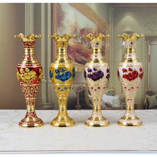Metal arts and crafts home furnishing vase European style gold five color rose vase high grade lotus leaf vase
