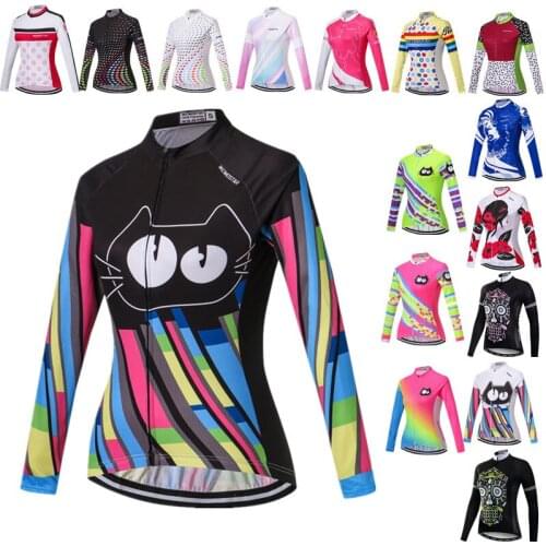 Weimostar Cat Womens Cycling Jersey Long Sleeve Autumn Bicycle Clothing Breathable Cycling Jacket Road MTB Bike Jersey Tops