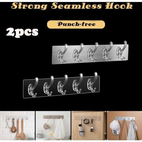 Non-marking Wall Hooks 3/5 Row Hooks Hat Clothes Coat Hanger Towel Holder Seamless Door Hook Kitchen Bathroom Storage Racks