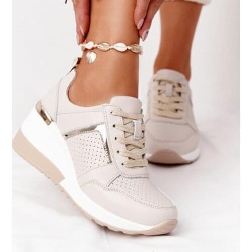 New Women Sneakers Lace-Up Wedge Sports Shoes Womens Vulcanized Shoes Casual Platform Ladies Sneakers Comfy Females Shoes