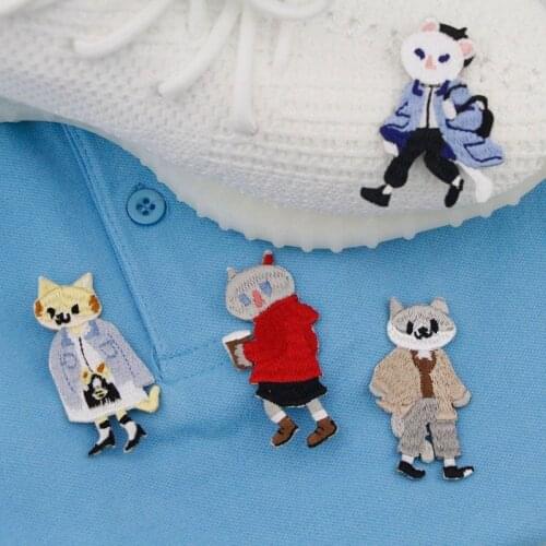 Diy Pocket Cat Patches Applique Embroidery Sew On Iron-on Parche Cool Cat Jeans Stripes T-shirt Stickers Cute Animal Patch