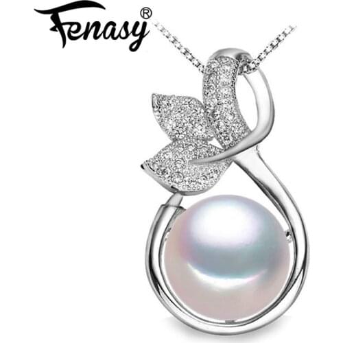 FENASY Natural Pearl S925 Sterling Silver Leaf Necklace FOR Women Bohemian Plant Trendy Cubic Zirconia CZ Necklace Birthday Gift