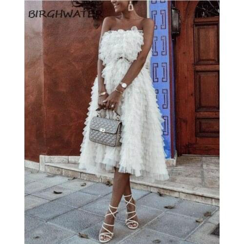 Women Dress Elegant Evening Strapless Sleeveless High Waist Cascading Ruffle Ball Gowmn Party Dresses Female Fashion Clothes