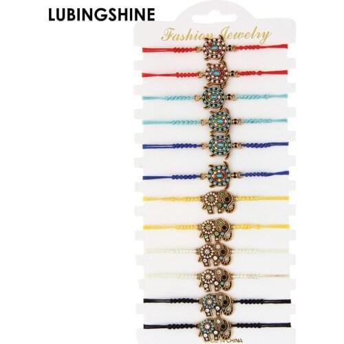 12pcs/set Vintage Tortoise Elephant Charms Bracelet Adjustable Braided Rope Chain Animal Bracelets For Women Men Birthday Gift