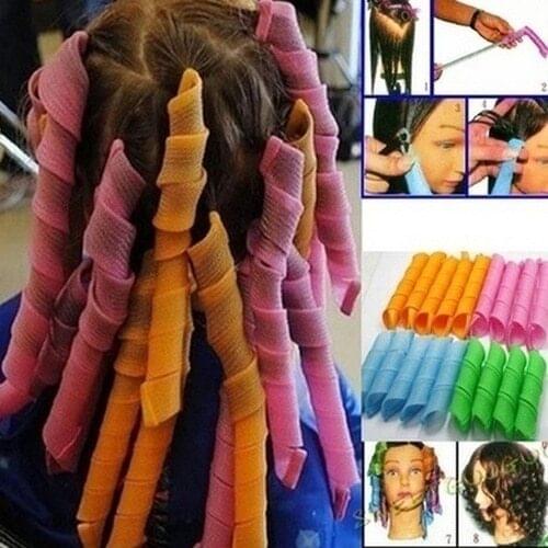 ​18 pcs /set Hair Curler Rollers Magic Spiral Curls Heatless with 2 pcs Hooks DIY Not-Waveform Shape Rollers Spiral Round Curls